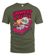 Funny Mummy Unwrap Relax Spa Humor Halloween T Shirt - military green t-shirt on white background