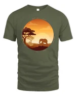 African Elephant Sunset Safari Nature Wildlife Graphic T Shirt - military green t-shirt on white background