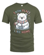 Cute Polar Bear Snow Place Like Home Winter T Shirt - military green t-shirt on white background