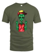 Funny Alien Street Style Graphic Cool Attitude T Shirt - military green t-shirt on white background