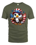 Cute American Eagle Patriotic Cartoon USA Flag T Shirt - military green t-shirt on white background