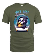 Funny Grim Reaper Bath Duck Off Humor Graphic T Shirt - military green t-shirt on white background