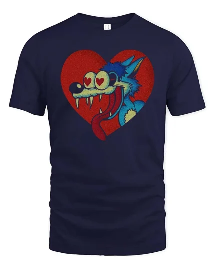 Funny Love Struck Wolf Cartoon Heart Eyes Wild T Shirt - navy t-shirt on white background