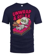 Funny Mummy Unwrap Relax Spa Humor Halloween T Shirt - navy t-shirt on white background