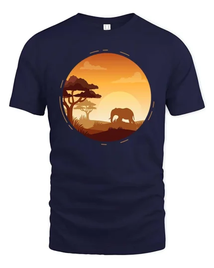 African Elephant Sunset Safari Nature Wildlife Graphic T Shirt - navy t-shirt on white background