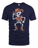 Funny Skeleton Cowboy Western Dance Vintage Graphic T Shirt - navy t-shirt on white background