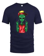 Funny Alien Street Style Graphic Cool Attitude T Shirt - navy t-shirt on white background
