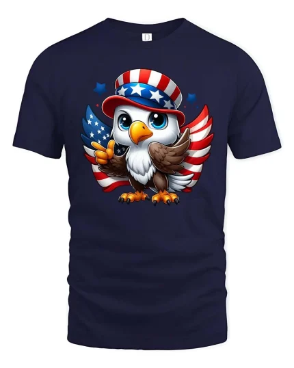 Cute American Eagle Patriotic Cartoon USA Flag T Shirt - navy t-shirt on white background