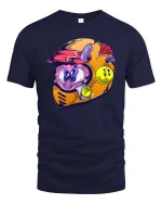 Funny Cartoon Racing Helmet Character Color Splash T Shirt - navy t-shirt on white background