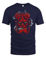 Hellboy Demon Skull Smoking Cigar Dark Graphic T Shirt - navy t-shirt on white background