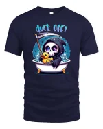 Funny Grim Reaper Bath Duck Off Humor Graphic T Shirt - navy t-shirt on white background