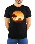 African Elephant Sunset Safari Nature Wildlife Graphic T Shirt - model wearing black tee with hands behind back