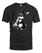 Funny Bunny Smoking Bong Cartoon Graphic T Shirt Tee - black t-shirt on white background