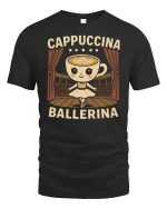 Cute Cappuccina Ballerina Coffee Graphic T Shirt Tee - black t-shirt on white background