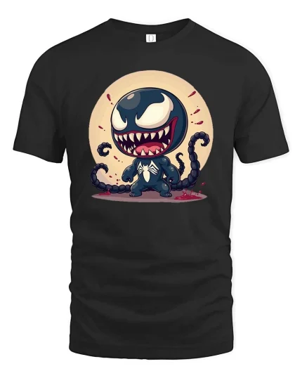 Cute Monster Symbiote Cartoon Villain Graphic T Shirt Tee - black t-shirt on white background