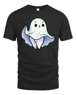 Cute Ghost Peek Boo Cartoon Halloween Graphic T Shirt Tee - black t-shirt on white background