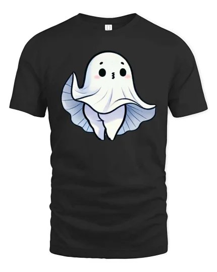 Cute Ghost Peek Boo Cartoon Halloween Graphic T Shirt Tee - black t-shirt on white background