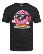 Cool Donut Sunglasses Cartoon Funny Graphic T Shirt Tee - black t-shirt on white background