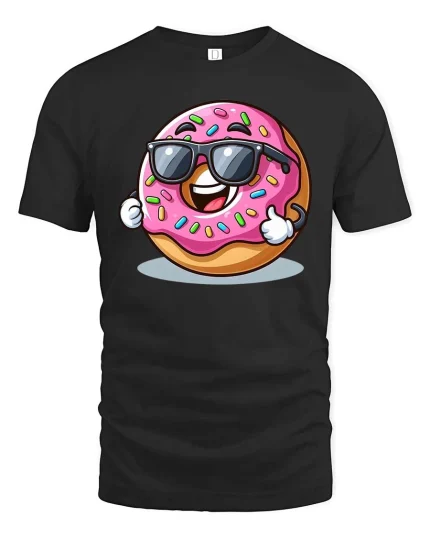 Cool Donut Sunglasses Cartoon Funny Graphic T Shirt Tee - black t-shirt on white background