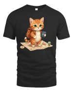 Cute Travel Cat Explorer Passport Adventure T Shirt Tee - black t-shirt on white background
