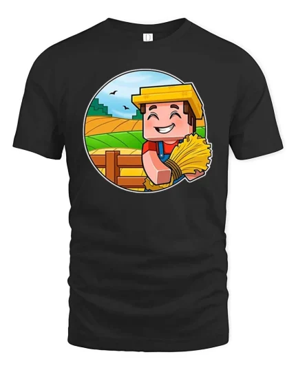 Happy Farmer Harvest Cartoon Graphic T Shirt Rustic Tee - black t-shirt on white background