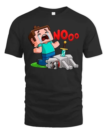 Funny Gamer Nooo Crying Pixel Hero Graphic T Shirt Tee - black t-shirt on white background