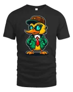 Cool Duck Streetwear Cartoon Graphic T Shirt Stylish Tee - black t-shirt on white background