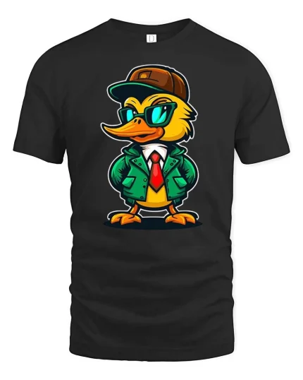 Cool Duck Streetwear Cartoon Graphic T Shirt Stylish Tee - black t-shirt on white background