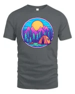 Mountain Camping Sunset Forest Adventure Graphic T Shirt - gray t-shirt on white background