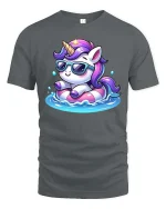 Cute Unicorn Pool Float Sunglasses Summer Graphic T Shirt - gray t-shirt on white background