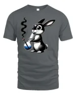 Funny Bunny Smoking Bong Cartoon Graphic T Shirt Tee - gray t-shirt on white background