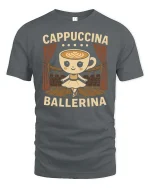 Cute Cappuccina Ballerina Coffee Graphic T Shirt Tee - gray t-shirt on white background