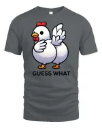 Funny Chicken Guess What Butt Joke Graphic T Shirt Tee - gray t-shirt on white background