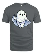 Cute Ghost Peek Boo Cartoon Halloween Graphic T Shirt Tee - gray t-shirt on white background