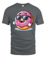 Cool Donut Sunglasses Cartoon Funny Graphic T Shirt Tee - gray t-shirt on white background