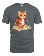 Cute Travel Cat Explorer Passport Adventure T Shirt Tee - gray t-shirt on white background