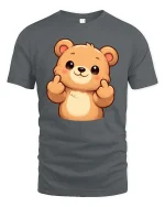 Cute Bear Finger Heart Cartoon Kawaii Graphic T Shirt Tee - gray t-shirt on white background