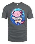 Cute Axolotl Astronaut Space Cartoon Graphic T Shirt Tee - gray t-shirt on white background