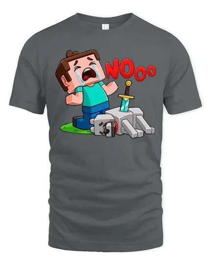 Funny Gamer Nooo Crying Pixel Hero Graphic T Shirt Tee - gray t-shirt on white background