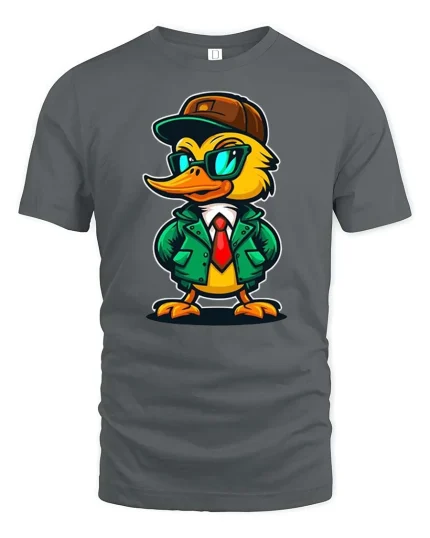 Cool Duck Streetwear Cartoon Graphic T Shirt Stylish Tee - gray t-shirt on white background