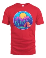 Mountain Camping Sunset Forest Adventure Graphic T Shirt - red t-shirt on white background