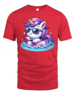 Cute Unicorn Pool Float Sunglasses Summer Graphic T Shirt - red t-shirt on white background