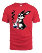 Funny Bunny Smoking Bong Cartoon Graphic T Shirt Tee - red t-shirt on white background