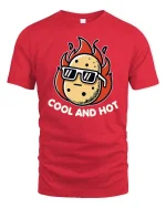 Cool And Hot Funny Potato Fire Graphic T Shirt Tee - red t-shirt on white background