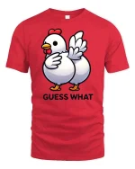 Funny Chicken Guess What Butt Joke Graphic T Shirt Tee - red t-shirt on white background