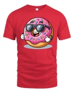 Cool Donut Sunglasses Cartoon Funny Graphic T Shirt Tee - red t-shirt on white background