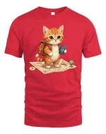 Cute Travel Cat Explorer Passport Adventure T Shirt Tee - red t-shirt on white background