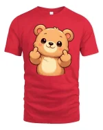 Cute Bear Finger Heart Cartoon Kawaii Graphic T Shirt Tee - red t-shirt on white background