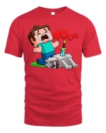 Funny Gamer Nooo Crying Pixel Hero Graphic T Shirt Tee - red t-shirt on white background