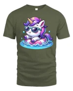 Cute Unicorn Pool Float Sunglasses Summer Graphic T Shirt - military green t-shirt on white background